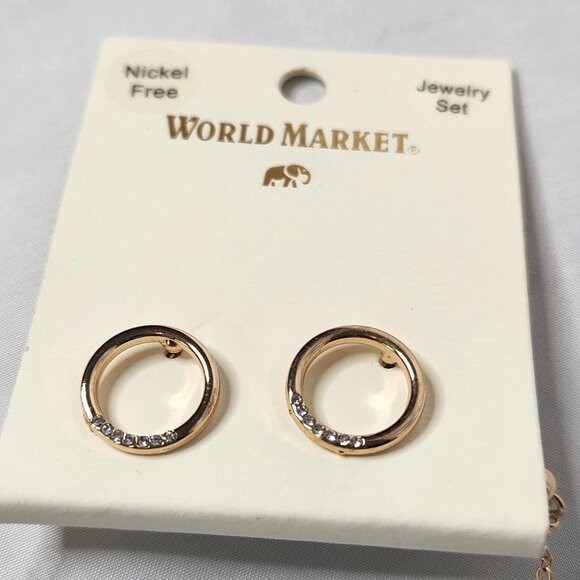 World Market Women's Jewelry Set Nickel Free New Gold Toned Rhinestones - Picture 3 of 5